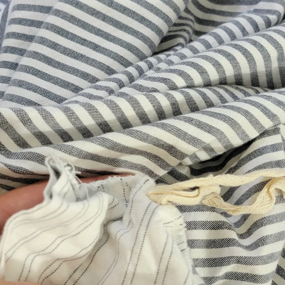 Crate & Barrel Organic King Duvet Cover Blue White Striped Reversible 106x96in